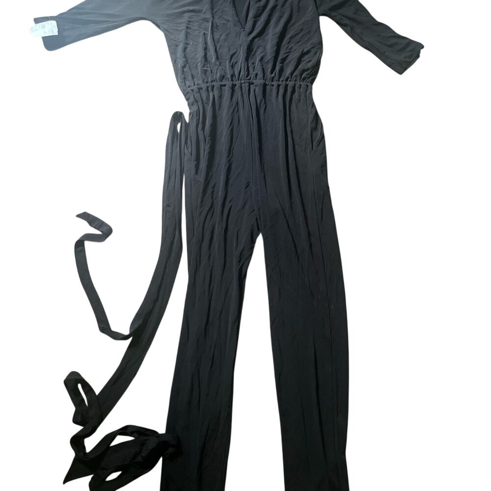 Halston Heritage Black Jumpsuit with Long Sleeves and Belt